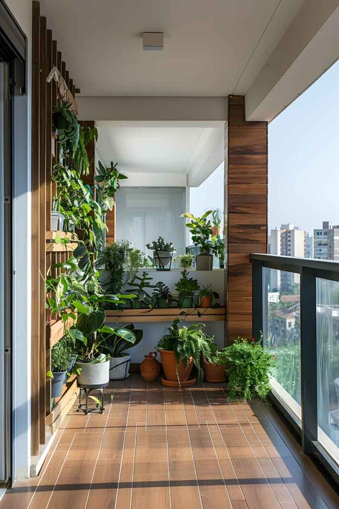 Horta vertical com temperos cultivados em apartamento pequeno
